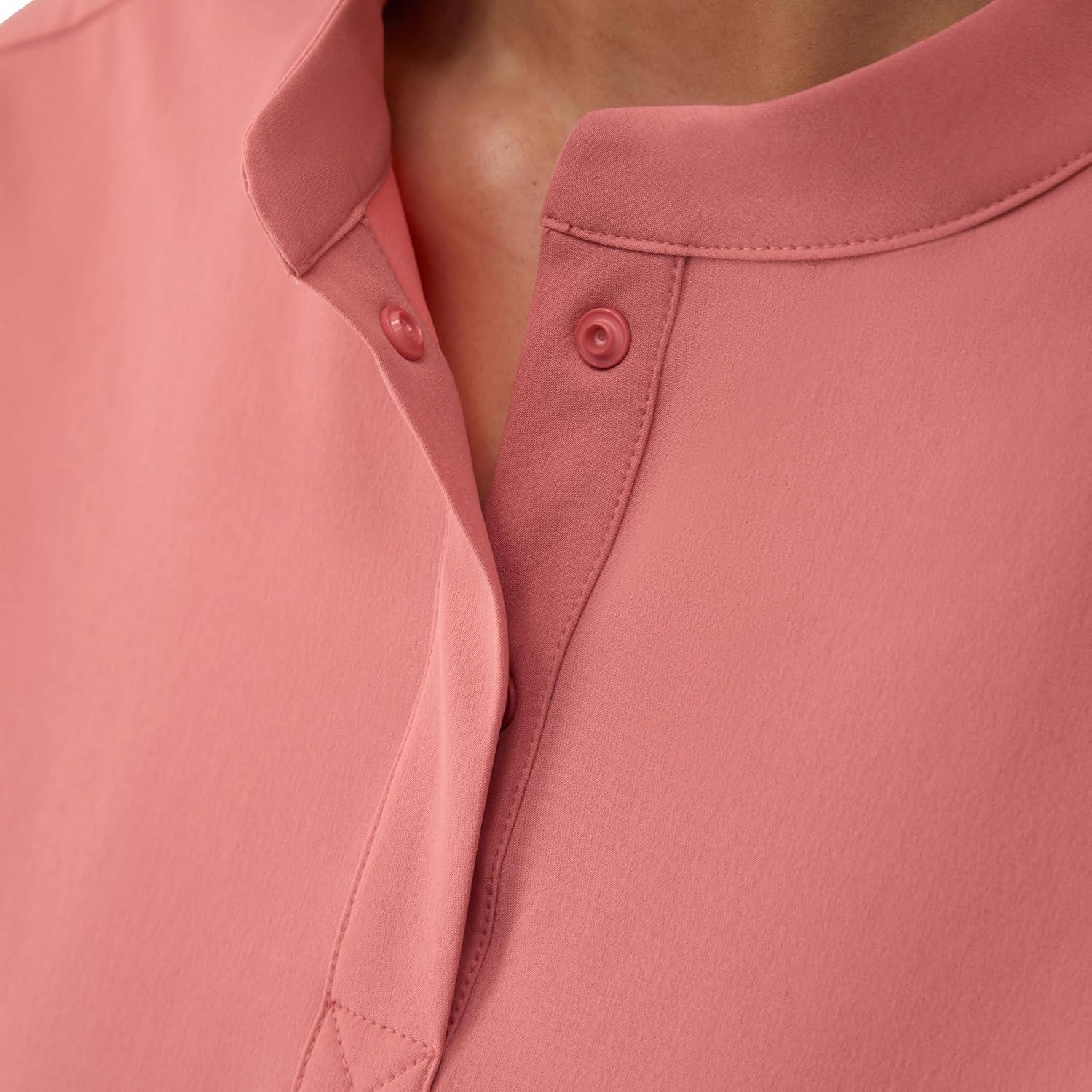 imageHanes Womens Scrubs Healthcare Top with Mandarin Collar MoistureWicking Stretch Scrub ShirtRose Ranch Pink