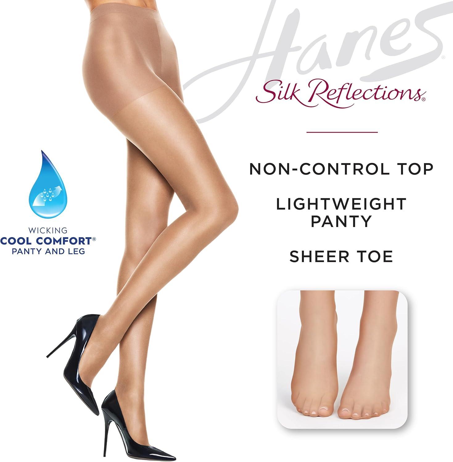 imageHanes Womens Silk Reflections Sheer Toe Silky Sheer PantyhoseGentle Brown