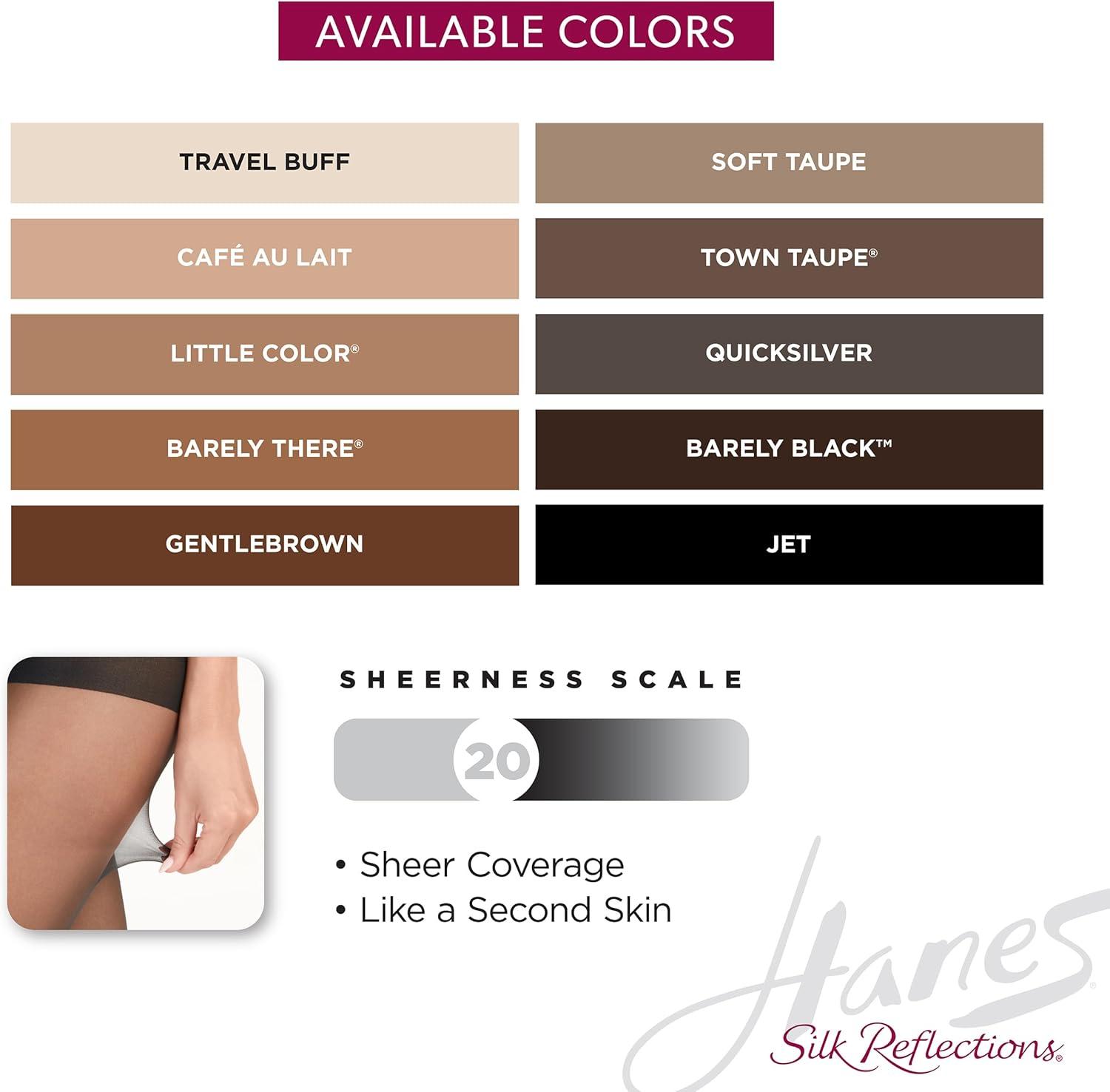 imageHanes Womens Silk Reflections Sheer Toe Silky Sheer PantyhoseQuicksilver