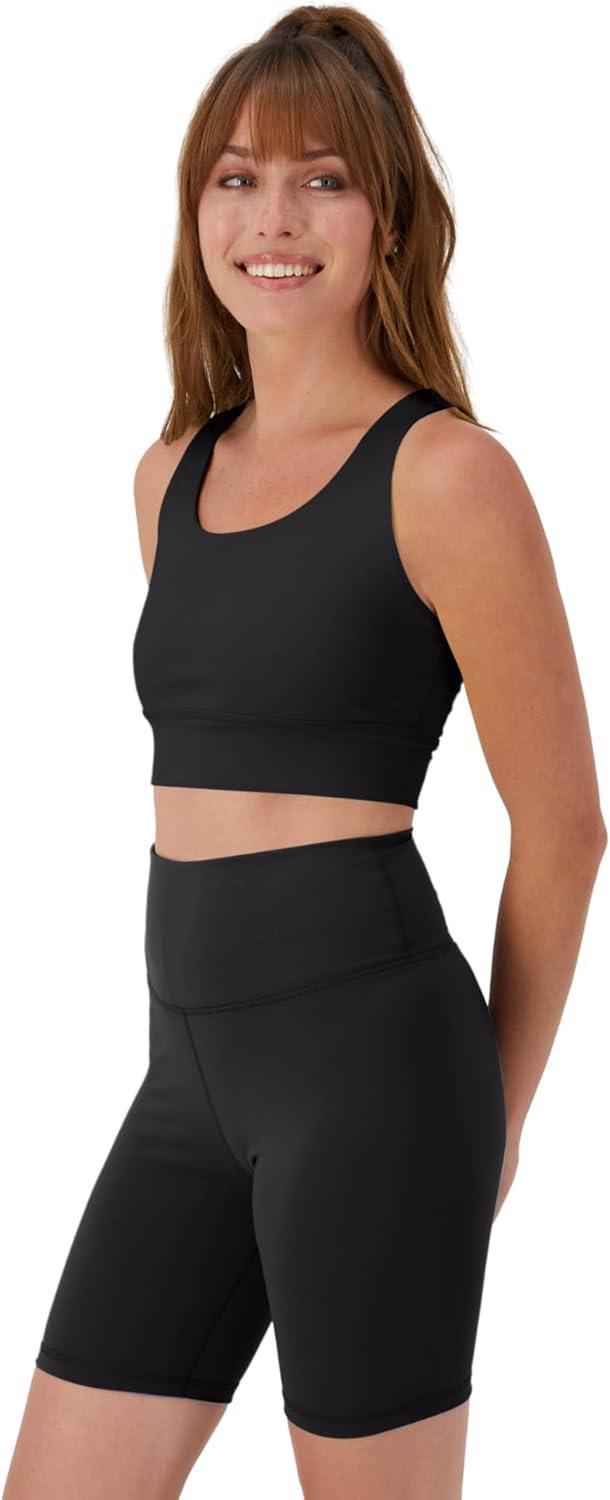 imageHanes Womens Sports Bra Moves Racerback Crop Top Yoga Bras for Women Stretch Sports Crop Top with Cutout WickingBlack