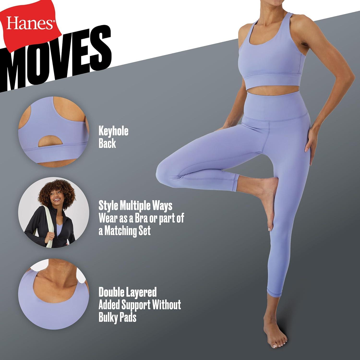 imageHanes Womens Sports Bra Moves Racerback Crop Top Yoga Bras for Women Stretch Sports Crop Top with Cutout WickingBlack