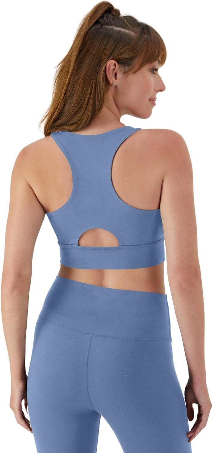 imageHanes Womens Sports Bra Moves Racerback Crop Top Yoga Bras for Women Stretch Sports Crop Top with Cutout WickingBlue Dive