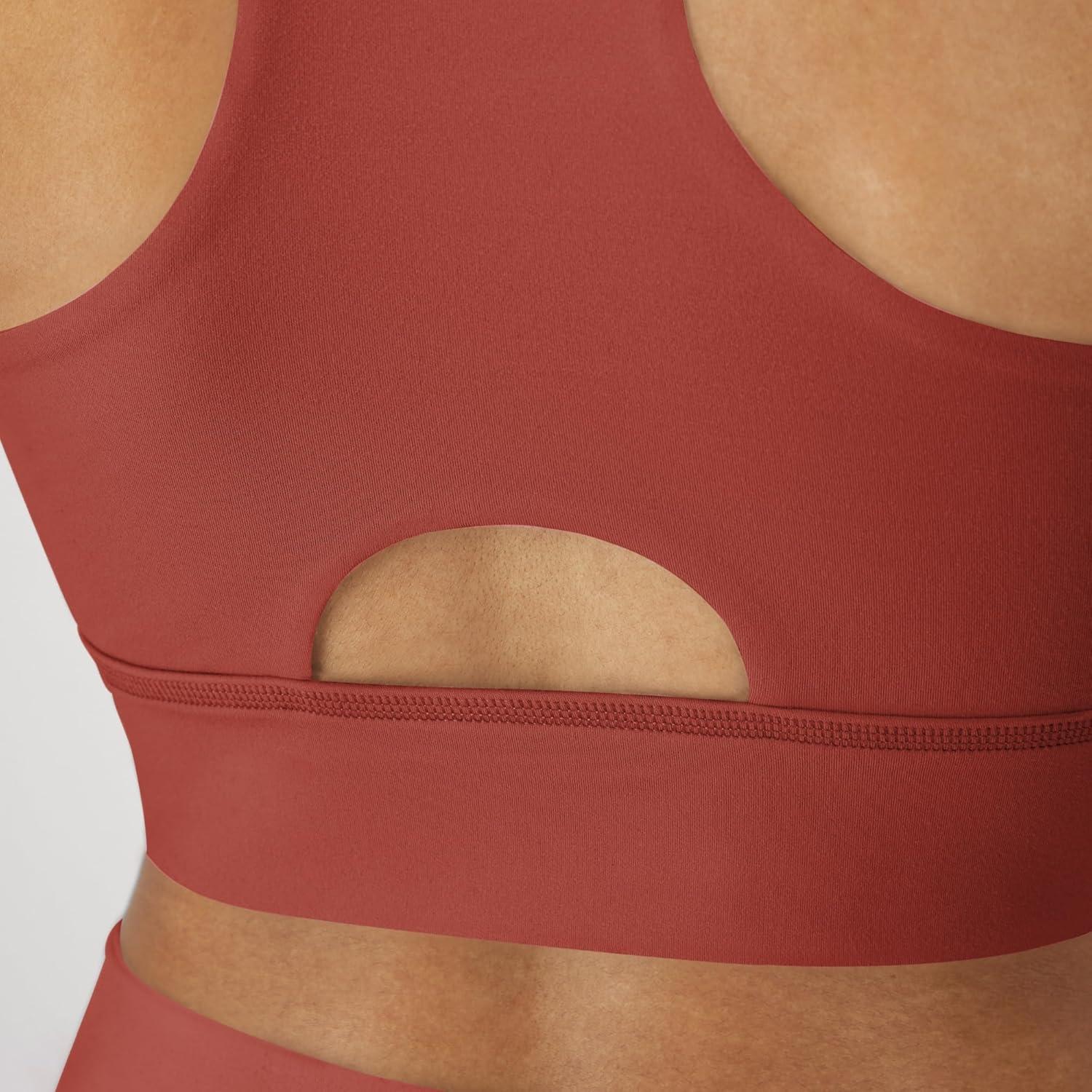 imageHanes Womens Sports Bra Moves Racerback Crop Top Yoga Bras for Women Stretch Sports Crop Top with Cutout WickingCoral Camelia