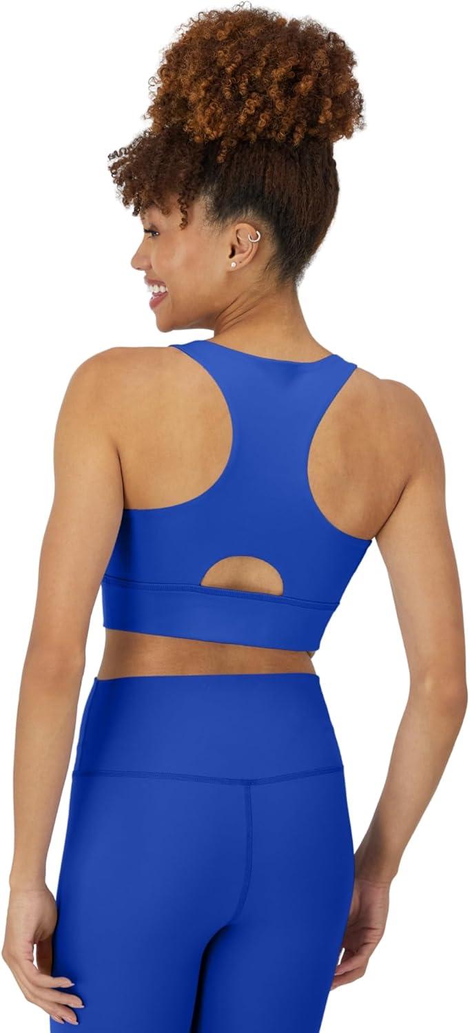 imageHanes Womens Sports Bra Moves Racerback Crop Top Yoga Bras for Women Stretch Sports Crop Top with Cutout WickingDeep Royal