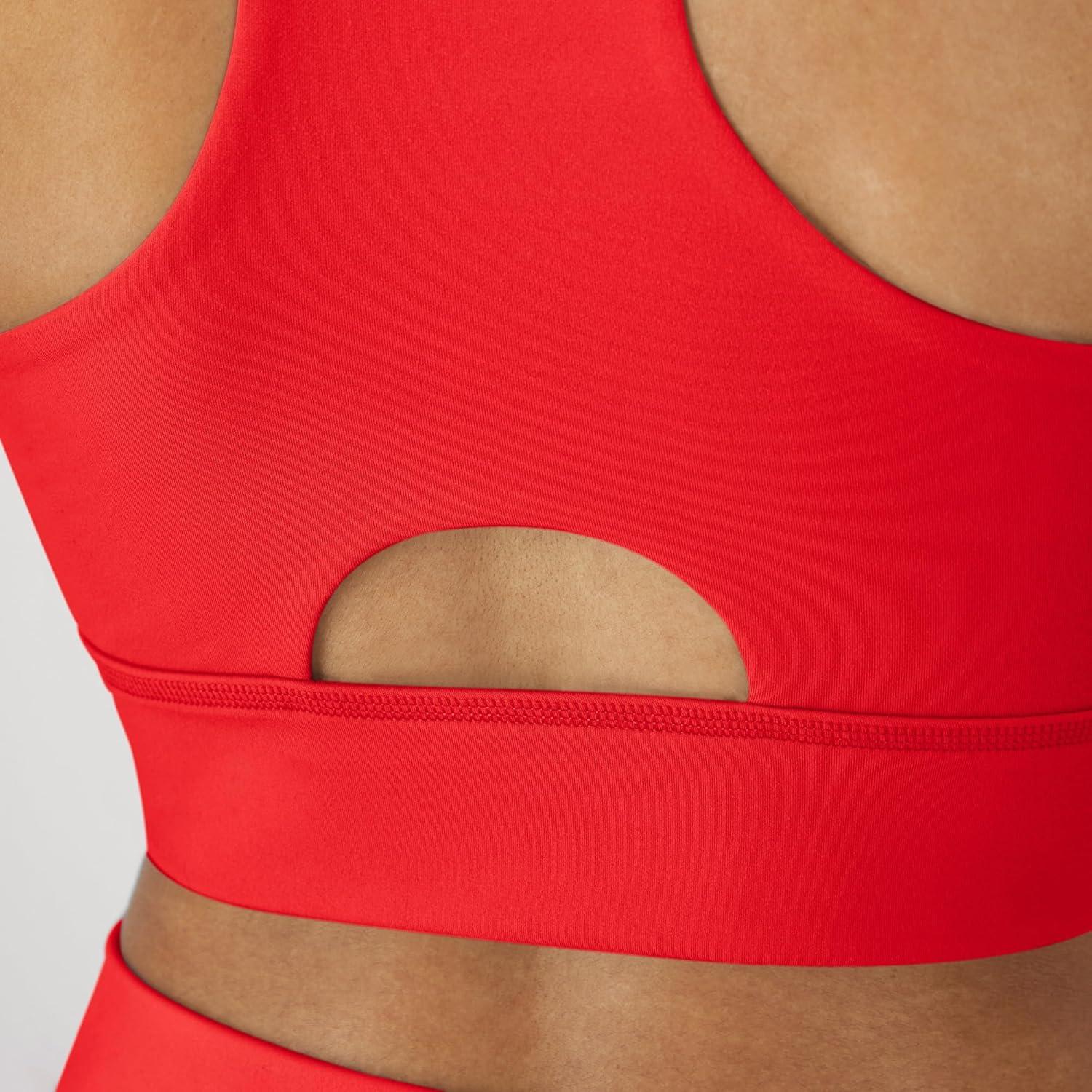 imageHanes Womens Sports Bra Moves Racerback Crop Top Yoga Bras for Women Stretch Sports Crop Top with Cutout WickingHolly Berry Red