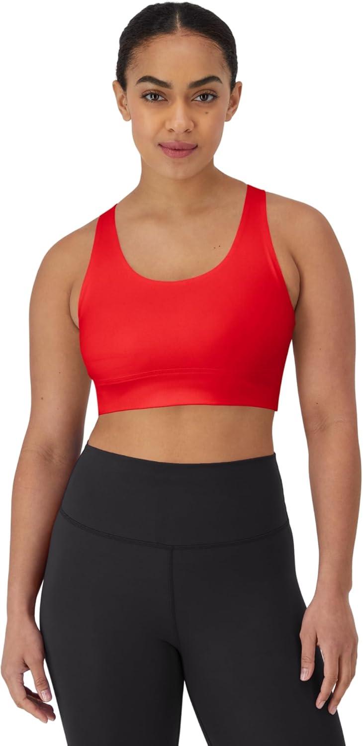 imageHanes Womens Sports Bra Moves Racerback Crop Top Yoga Bras for Women Stretch Sports Crop Top with Cutout WickingHolly Berry Red