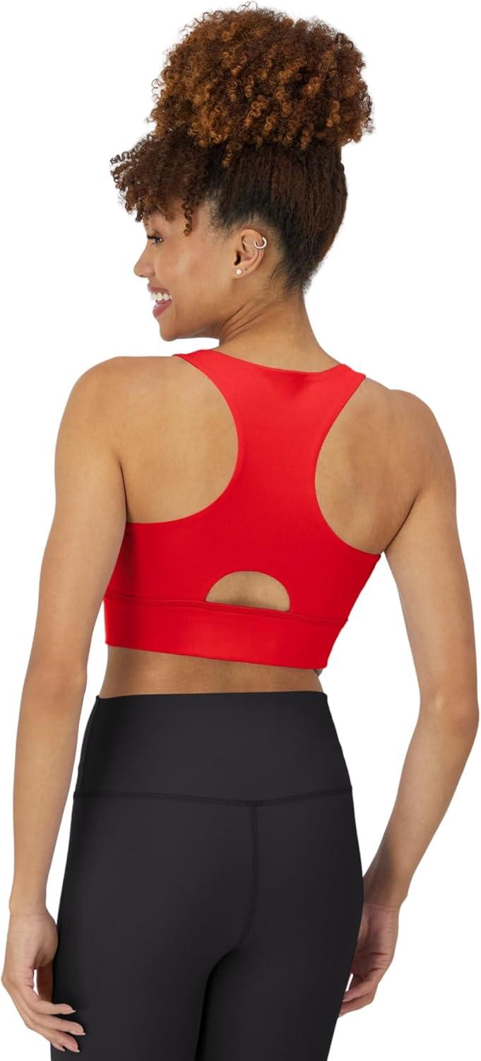 imageHanes Womens Sports Bra Moves Racerback Crop Top Yoga Bras for Women Stretch Sports Crop Top with Cutout WickingHolly Berry Red
