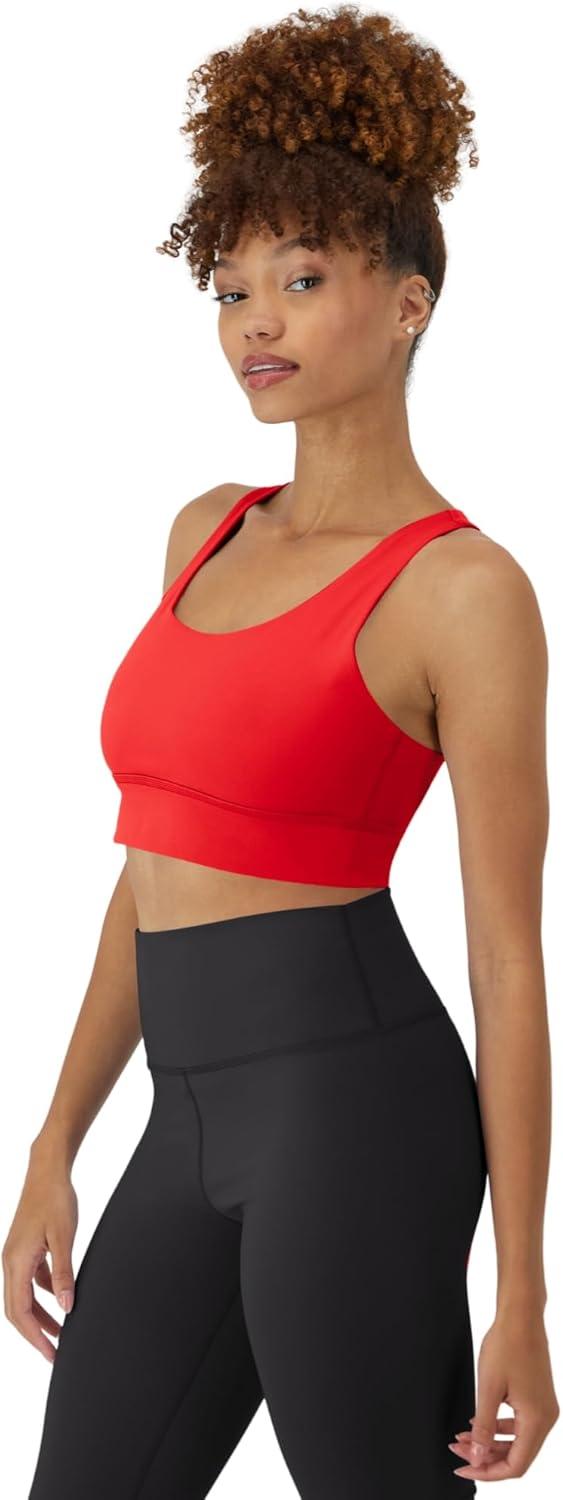 imageHanes Womens Sports Bra Moves Racerback Crop Top Yoga Bras for Women Stretch Sports Crop Top with Cutout WickingHolly Berry Red