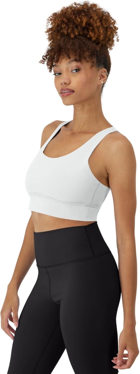 imageHanes Womens Sports Bra Moves Racerback Crop Top Yoga Bras for Women Stretch Sports Crop Top with Cutout WickingWhite