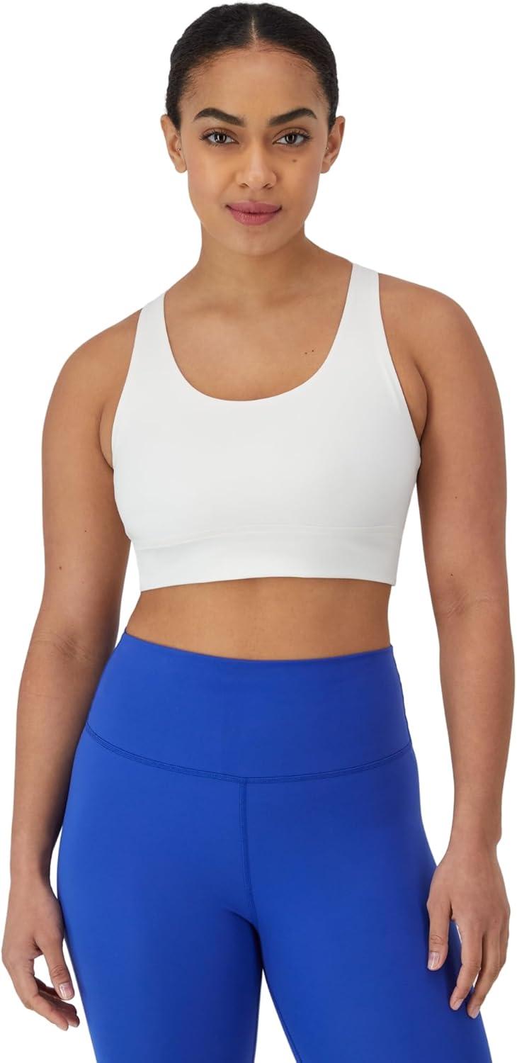 imageHanes Womens Sports Bra Moves Racerback Crop Top Yoga Bras for Women Stretch Sports Crop Top with Cutout WickingWhite