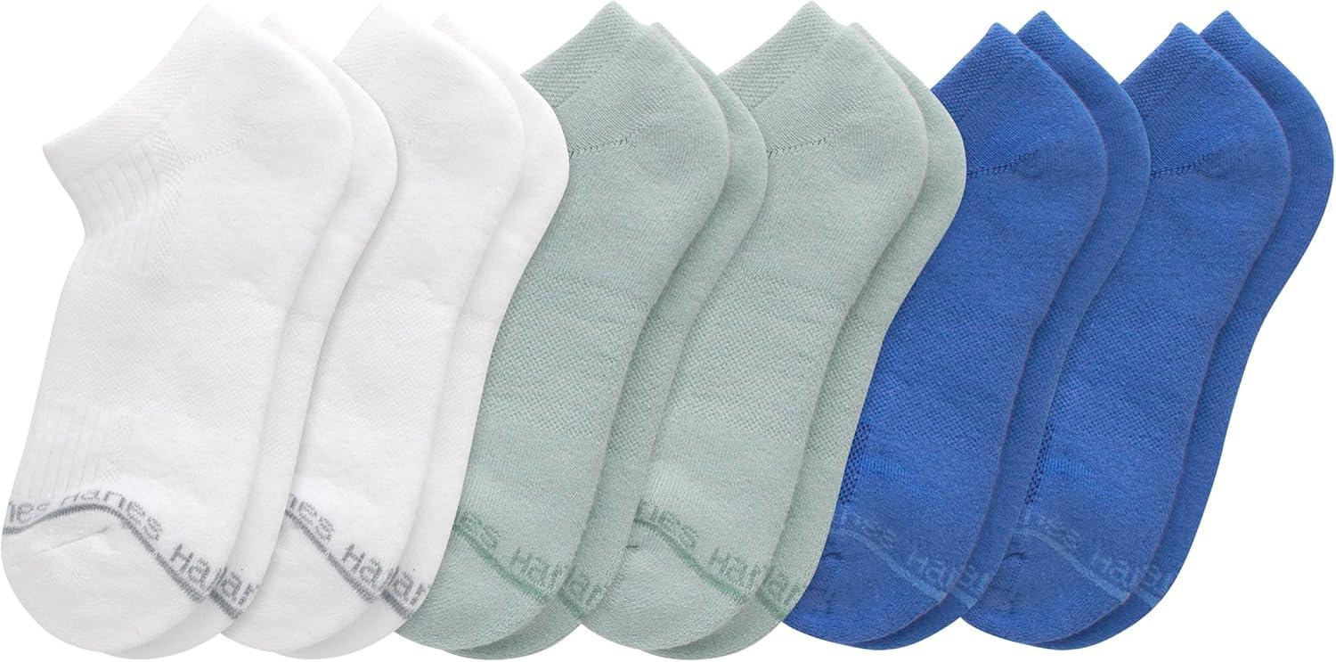 imageHanes Womens Supersoft Socks Stretch No Show and Mid Crew Socks 6pairsBlueWhite