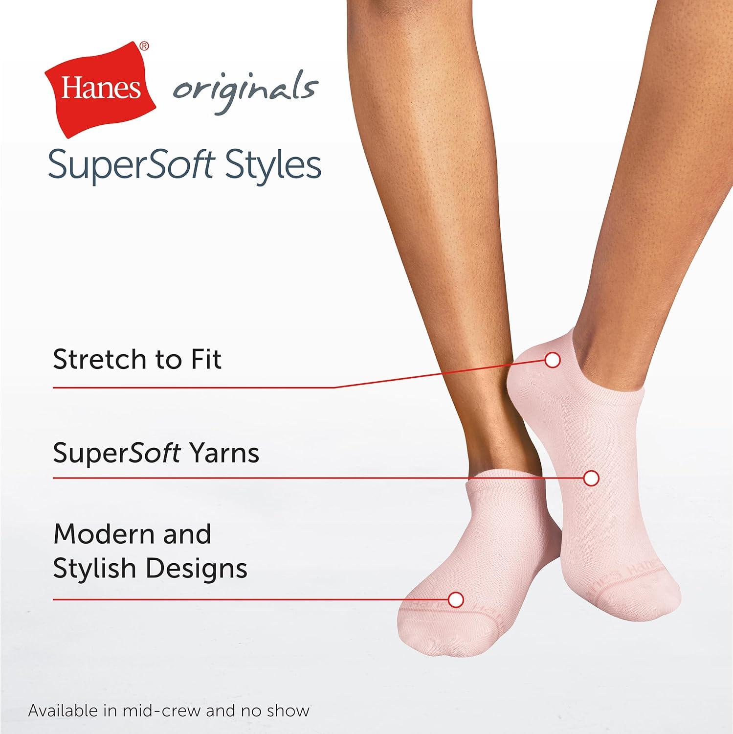 imageHanes Womens Supersoft Socks Stretch No Show and Mid Crew Socks 6pairsBlueWhite