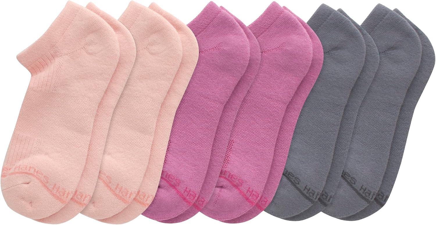 imageHanes Womens Supersoft Socks Stretch No Show and Mid Crew Socks 6pairsPinkGrayPeach