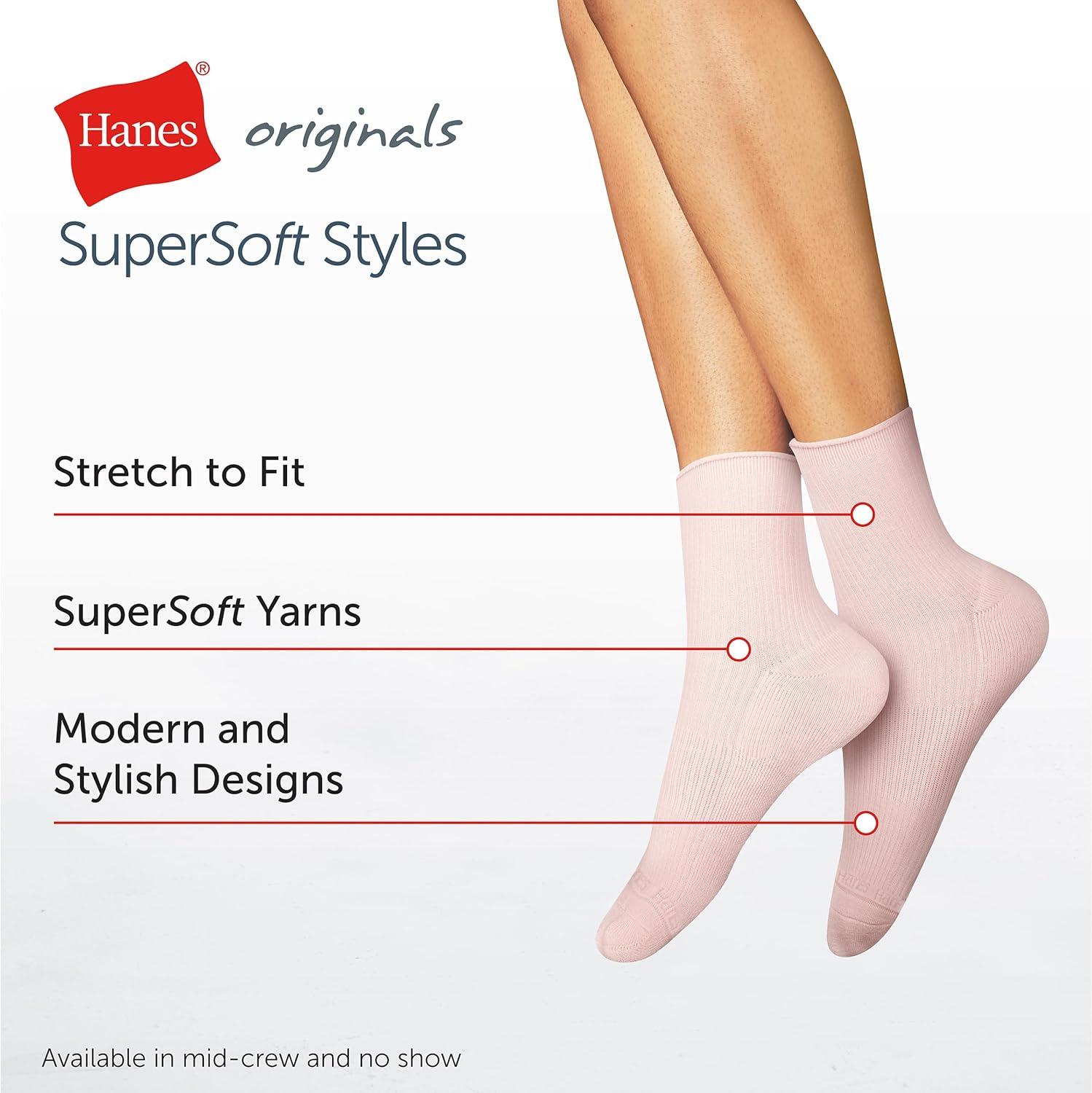 imageHanes Womens Supersoft Socks Stretch No Show and Mid Crew Socks 6pairsPinkWhiteGray