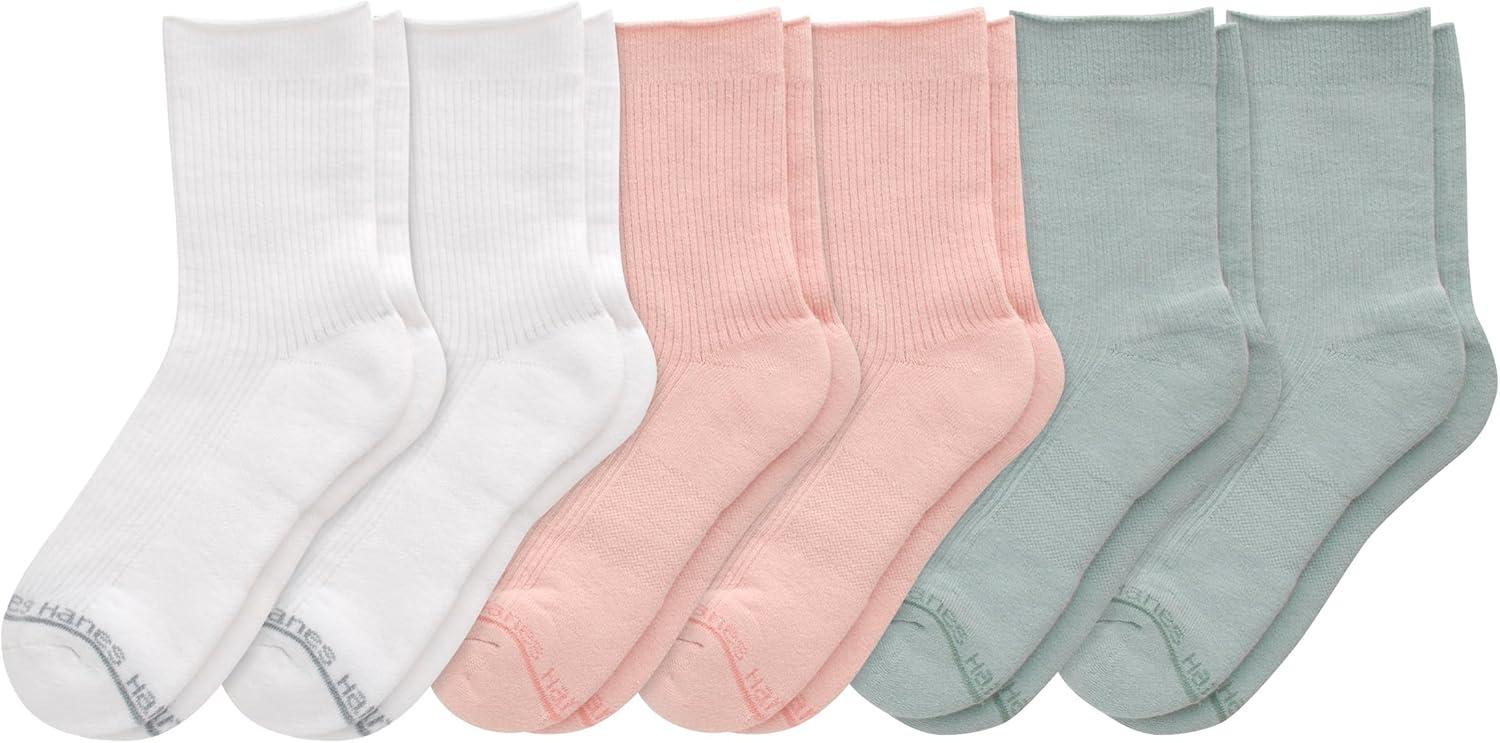 imageHanes Womens Supersoft Socks Stretch No Show and Mid Crew Socks 6pairsPinkWhiteGray