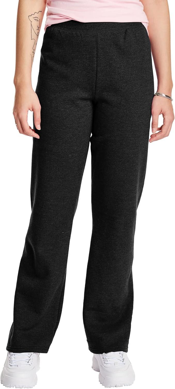 imageHanes Womens Sweatpants EcoSmart Fleece Pocketless OpenBottom Sweatpant Regular ampamp PetiteEbony