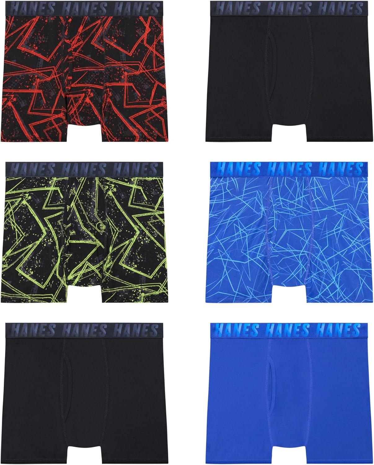 imageHanes boys Moves Breathable Boxer Brief Underwear Performance Stretch Boxer Briefs for Boys Moisturewicking 6pkBlueBlackRedLime Print