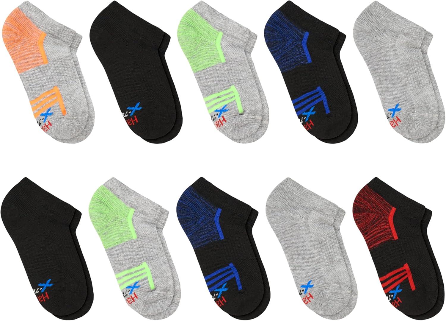 imageHanes boys Moves Socks Breathable Mesh Performance Socks Crew Ankle ampamp No Show Moisturewicking 10packNo Show GreyBlack
