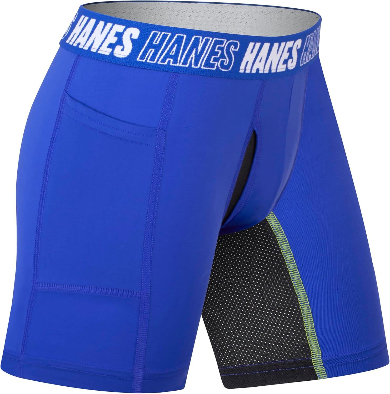 imageHanes boys Moves Underwear Antichafe Boxer Briefs for Boys 6packBlackBlue Long Leg