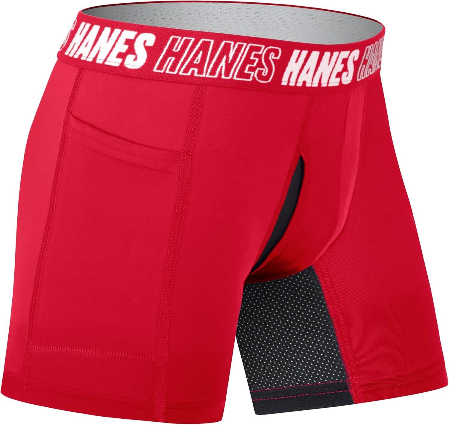 imageHanes boys Moves Underwear Antichafe Boxer Briefs for Boys 6packBlackBlueRed Long Leg