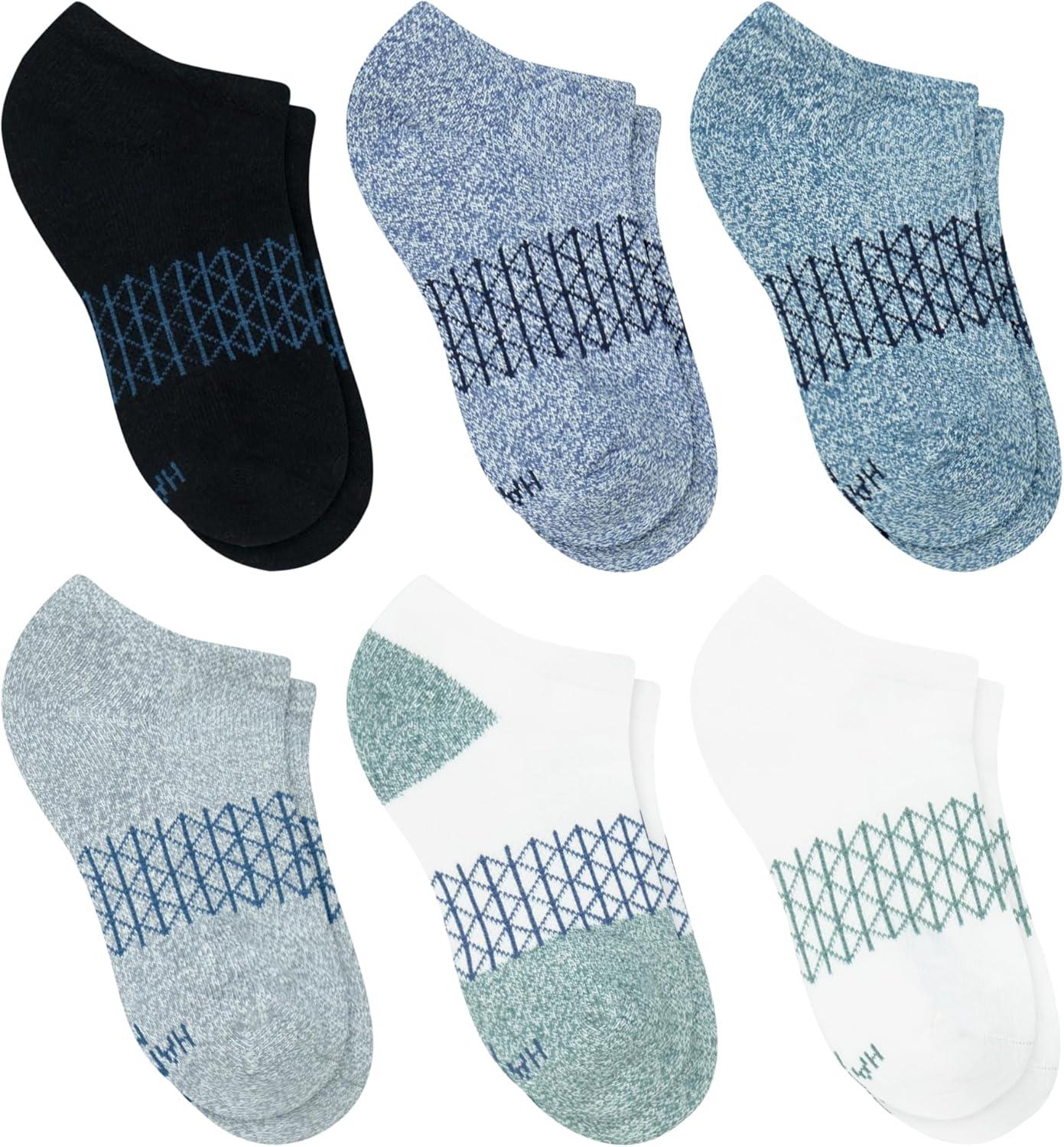 imageHanes boys No Show Socks Pack 6 Pairs Absolute Active Cushioned Noshow Socks for Boys Heel ShieldBlackGreyWhite