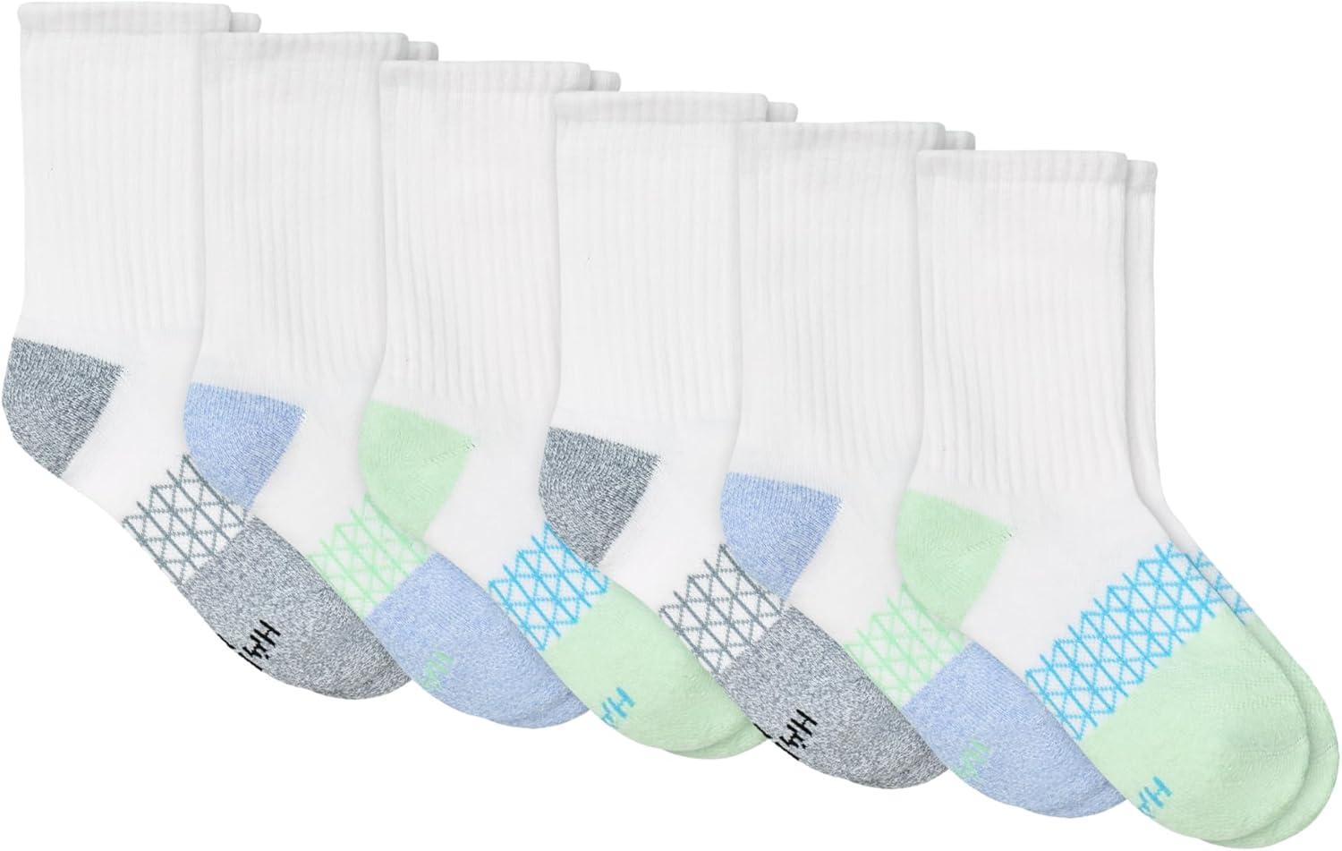 imageHanes girls Cushioned Crew Socks Absolute Active Crew Socks for Girls Moisturewicking 6pairsAnkle WhiteBlue