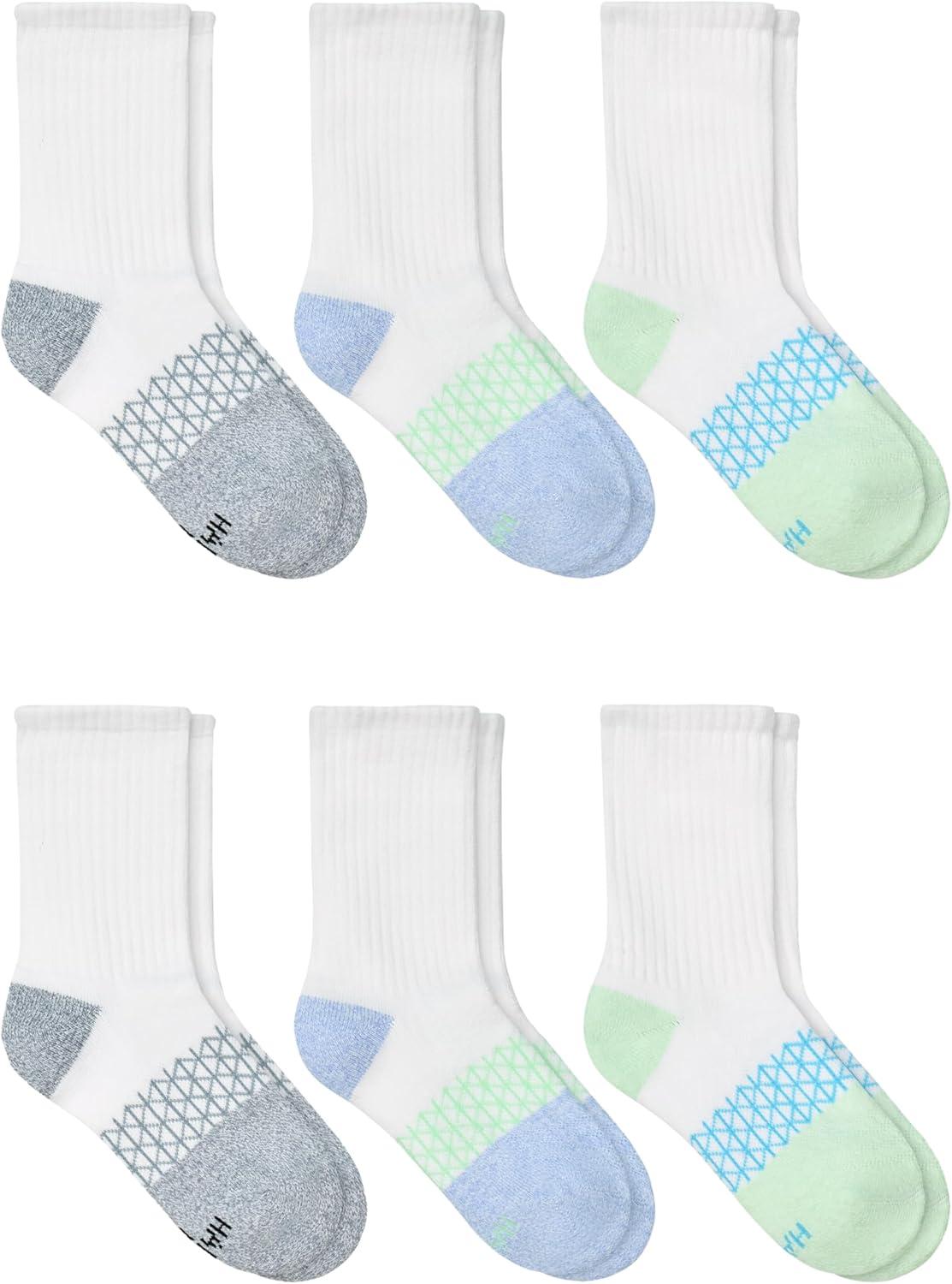 imageHanes girls Cushioned Crew Socks Absolute Active Crew Socks for Girls Moisturewicking 6pairsAnkle WhiteBlue