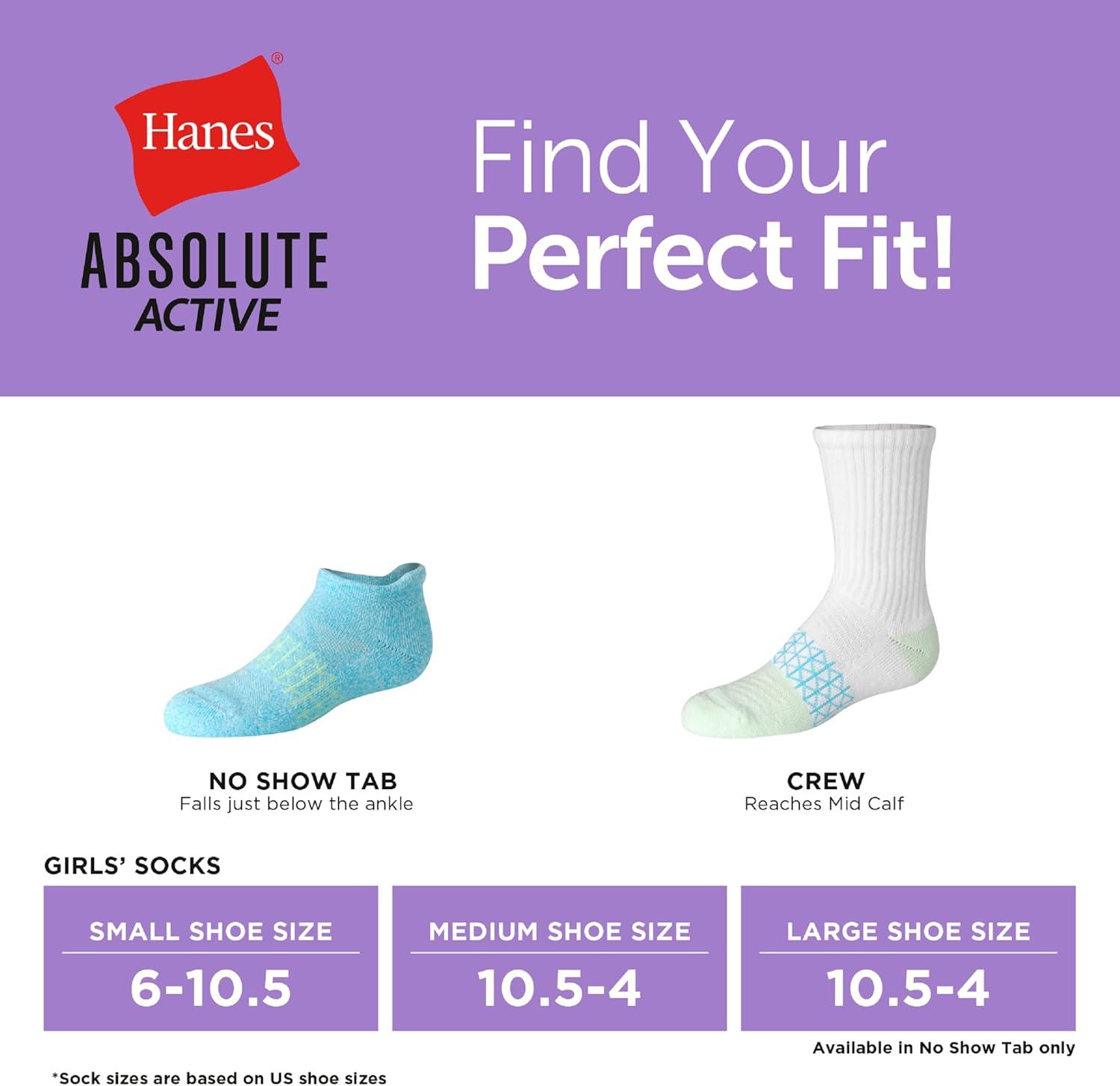 imageHanes girls Cushioned Crew Socks Absolute Active Crew Socks for Girls Moisturewicking 6pairsCrew WhiteBlue