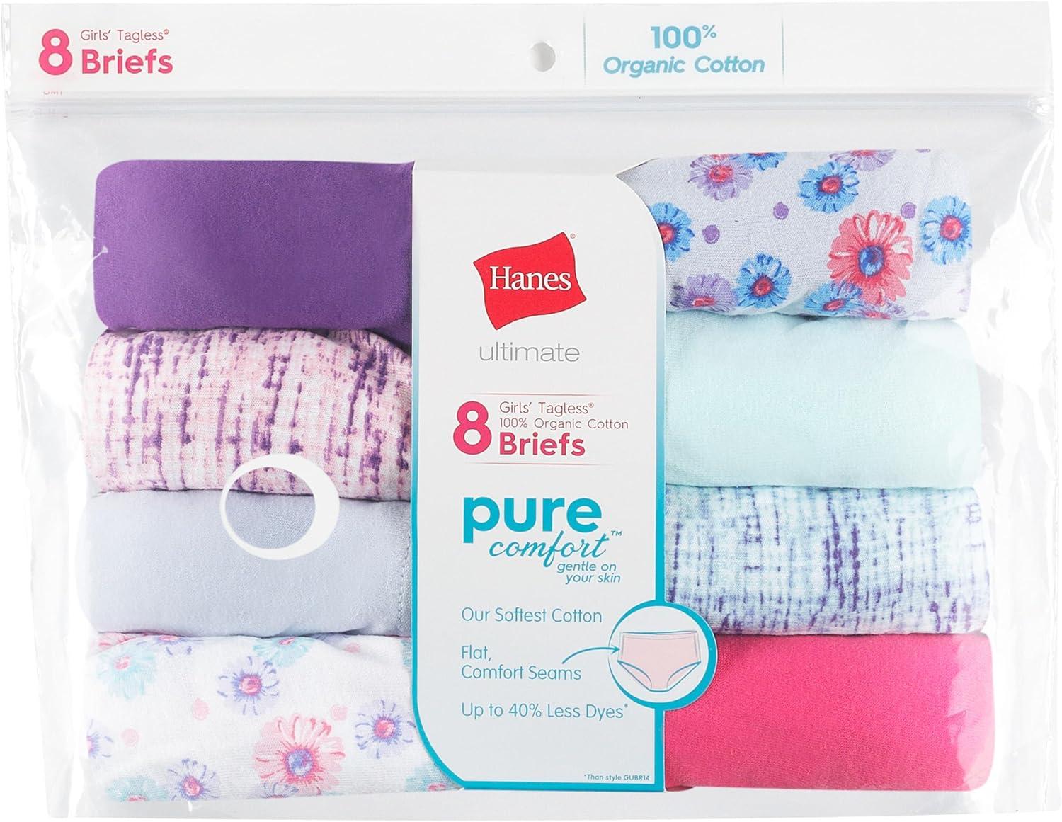 imageHanes girls Organic Underwear Brief ampamp Hipster Toddler ampamp Girl Sizes Pure Comfort Organic 100 Cotton Panties 8packBrief Pink Blue Solids Patterns