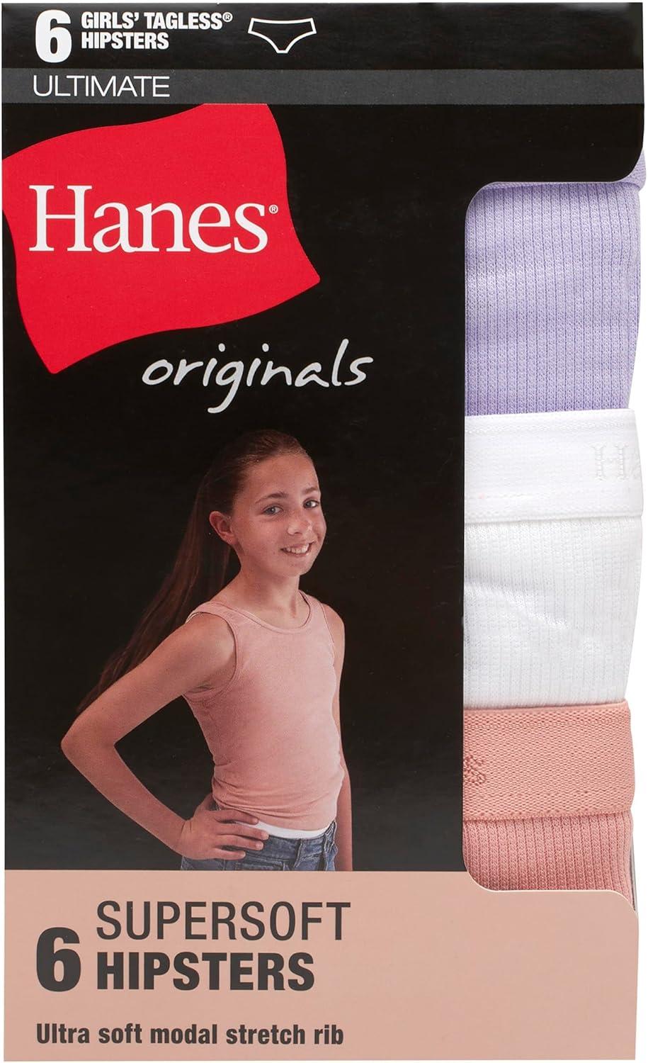 imageHanes girls Originals Supersoft Bikini Underwear Modal Rib Panties for Girls 6packHipster PurpleWhitePeach 6pack