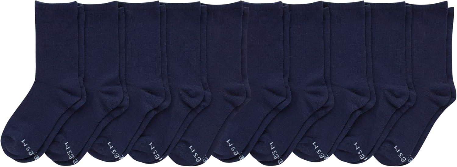 imageHanes girls Uniform Crew Socks Plain White Crew Socks Knit Crew Socks for Girls 10pairsNavy 10 Pair