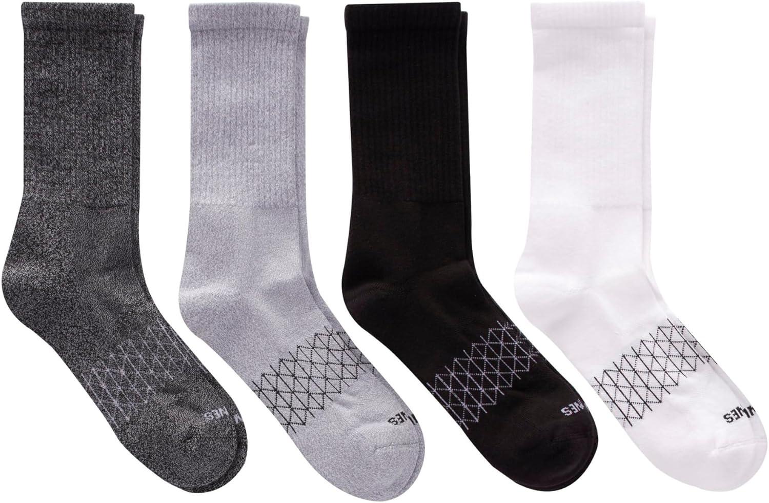 imageHanes mens Absolute Active Cushioned Crew Socks Moisture Wicking Socks Seamless Toe 4packBlack Gray White