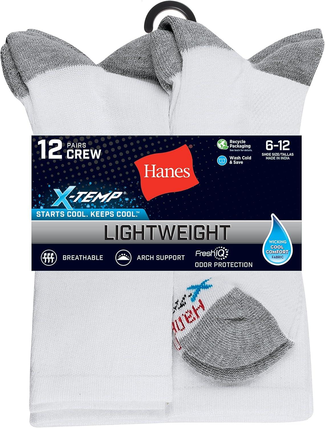 imageHanes mens Hanes Mens Socks Xtemp Lightweight Socks Crew and Ankle 12packCrew White