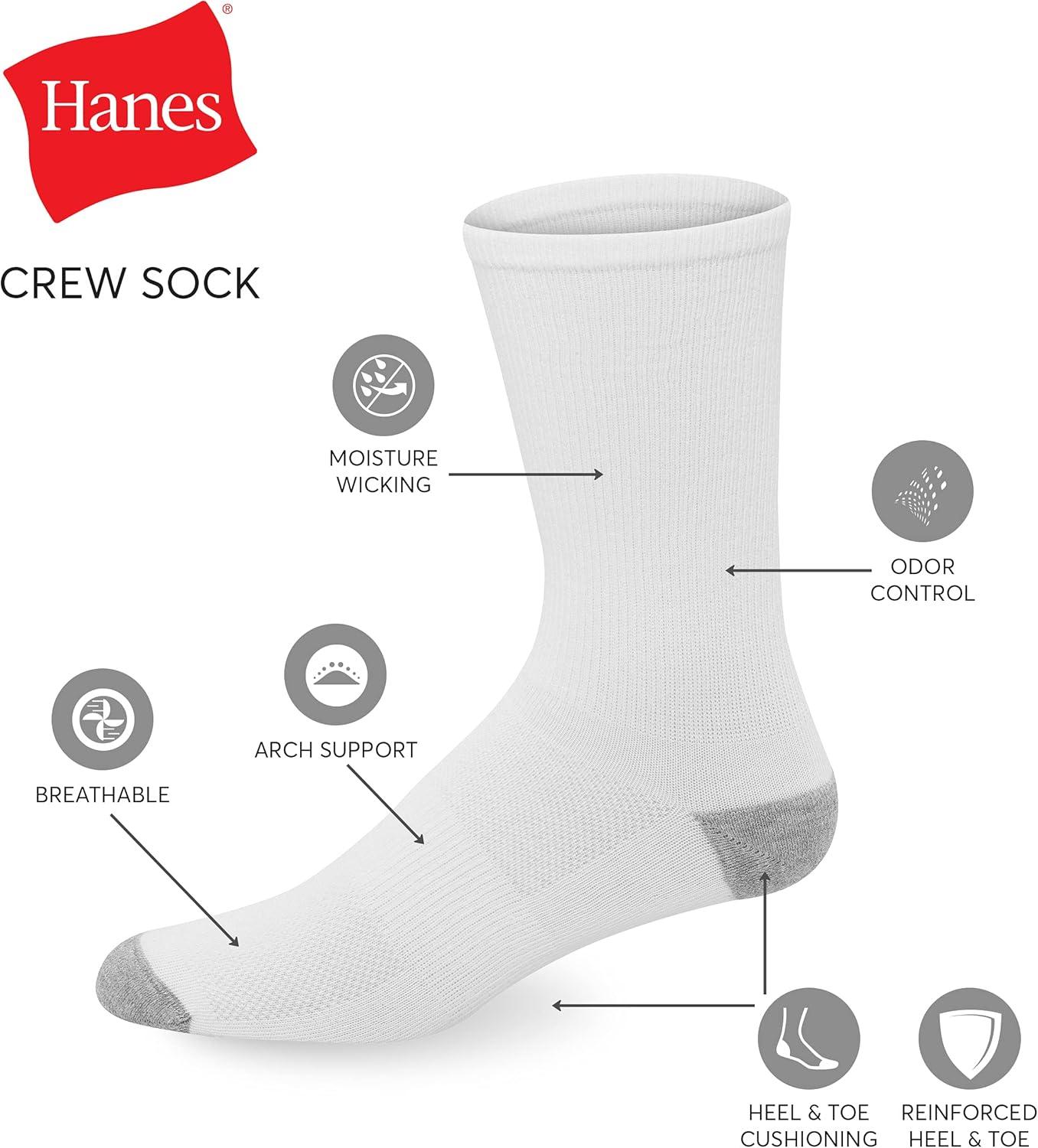 imageHanes mens Hanes Mens Socks Xtemp Lightweight Socks Crew and Ankle 12packCrew White