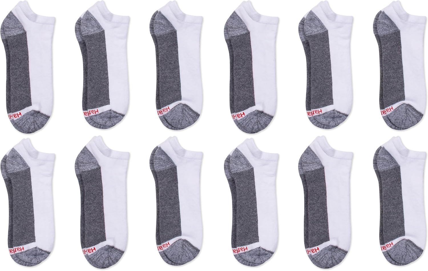imageHanes mens Low Cut Socks Max Cushion Black ampamp White 6 and 8 PacksWhite 12 Pair Pack