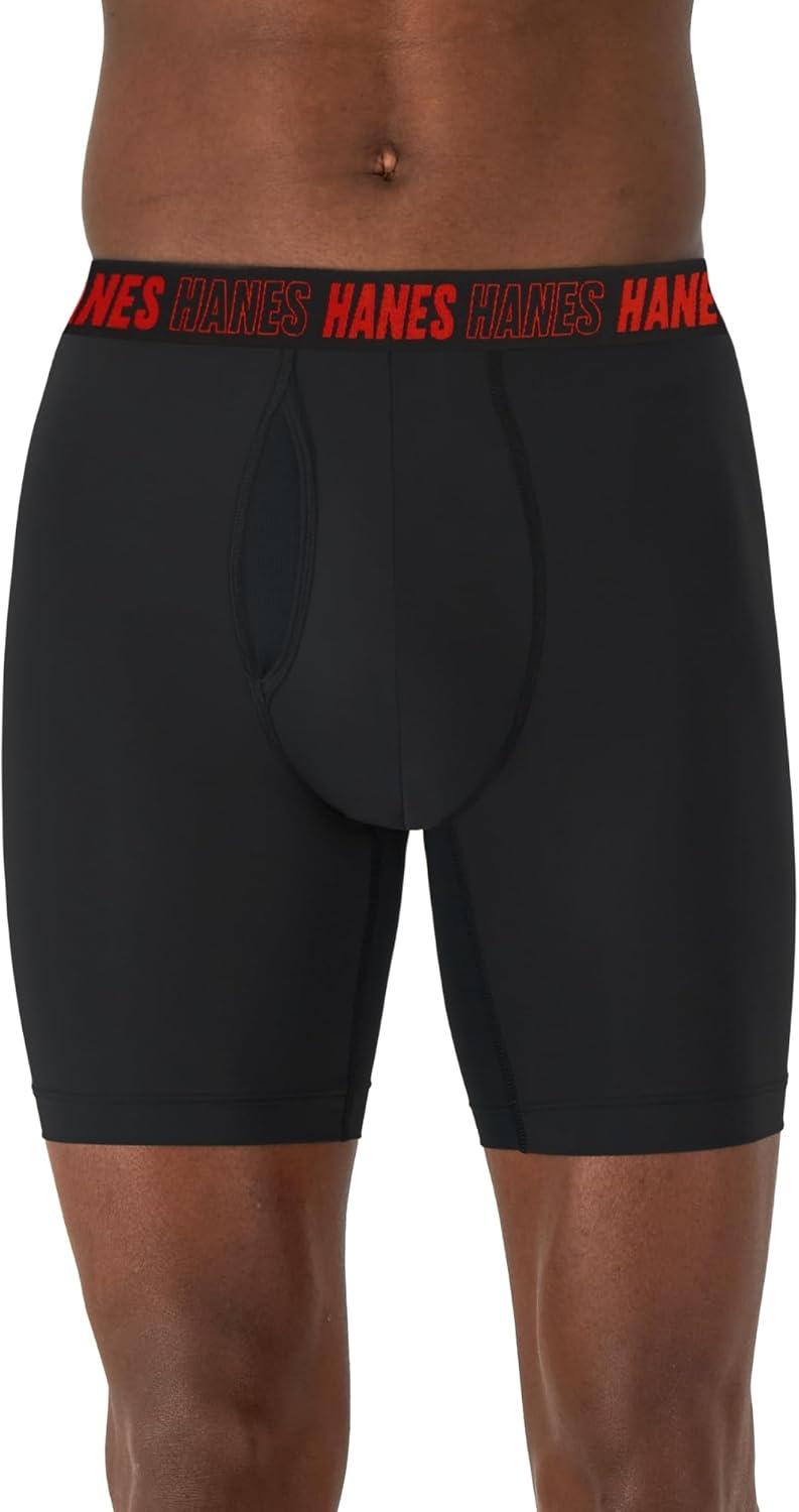 imageHanes mens Moves Performance Boxer Brief Total Support Pouch RegularTrunkLong Leg 3pack 8quotBlack