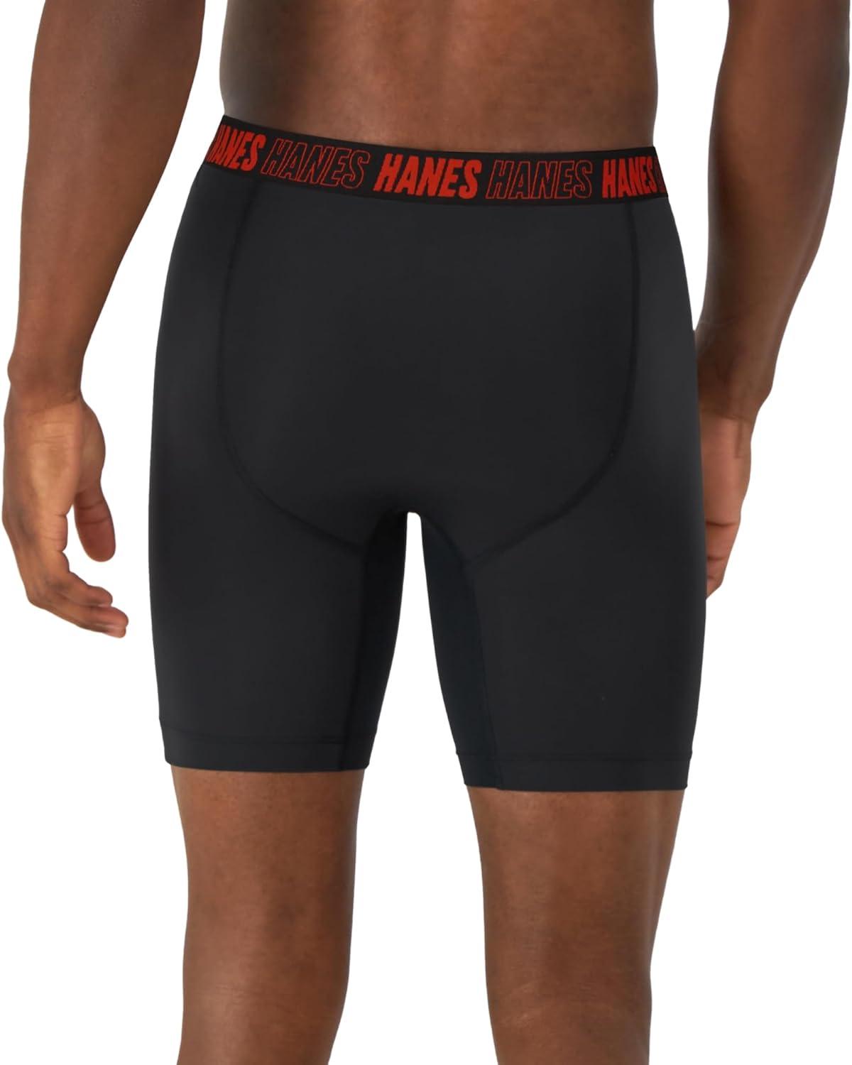 imageHanes mens Moves Performance Boxer Brief Total Support Pouch RegularTrunkLong Leg 3pack 8quotBlack