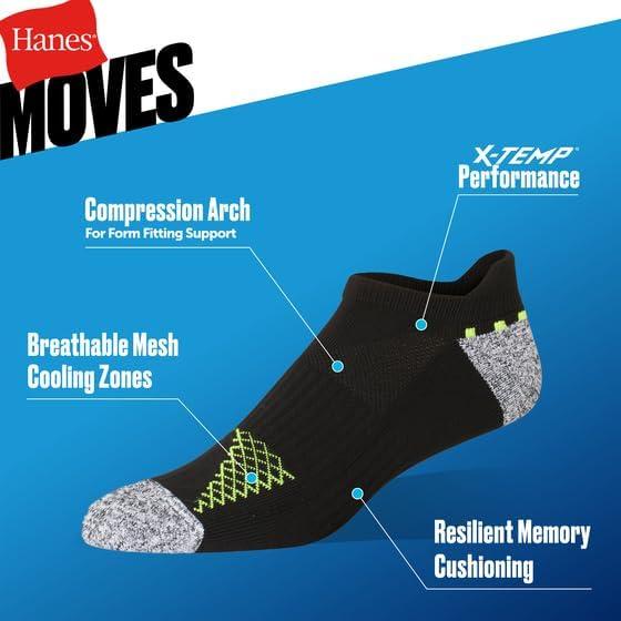imageHanes mens Moves Performance Socks Moisturewicking Ankle ampamp Lowcut Socks Breathable Mesh Panels 6packBlack AssortmentBlack