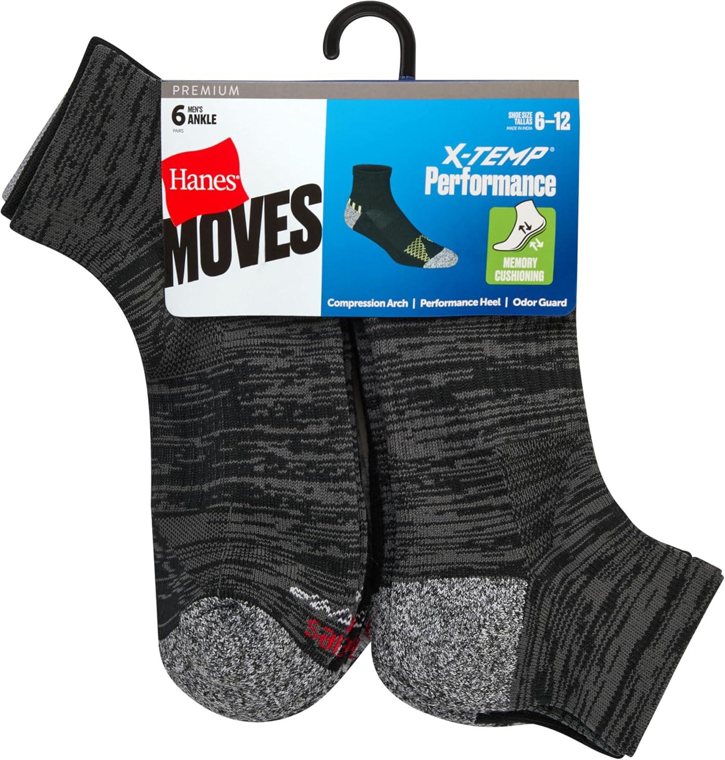 imageHanes mens Moves Performance Socks Moisturewicking Ankle ampamp Lowcut Socks Breathable Mesh Panels 6packBlack AssortmentBlack