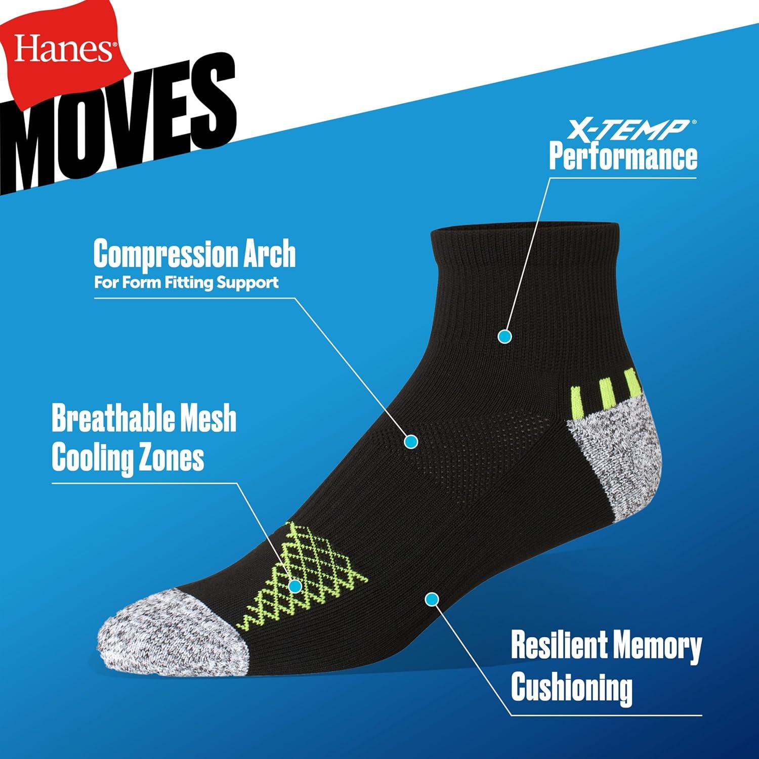imageHanes mens Moves Performance Socks Moisturewicking Ankle ampamp Lowcut Socks Breathable Mesh Panels 6packBlackWhiteGrey