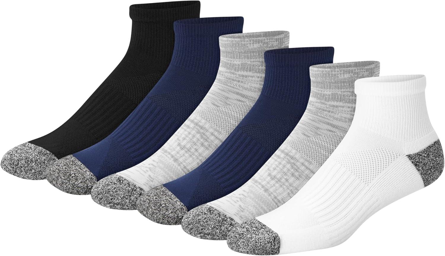imageHanes mens Moves Performance Socks Moisturewicking Ankle ampamp Lowcut Socks Breathable Mesh Panels 6packBlackWhiteGrey