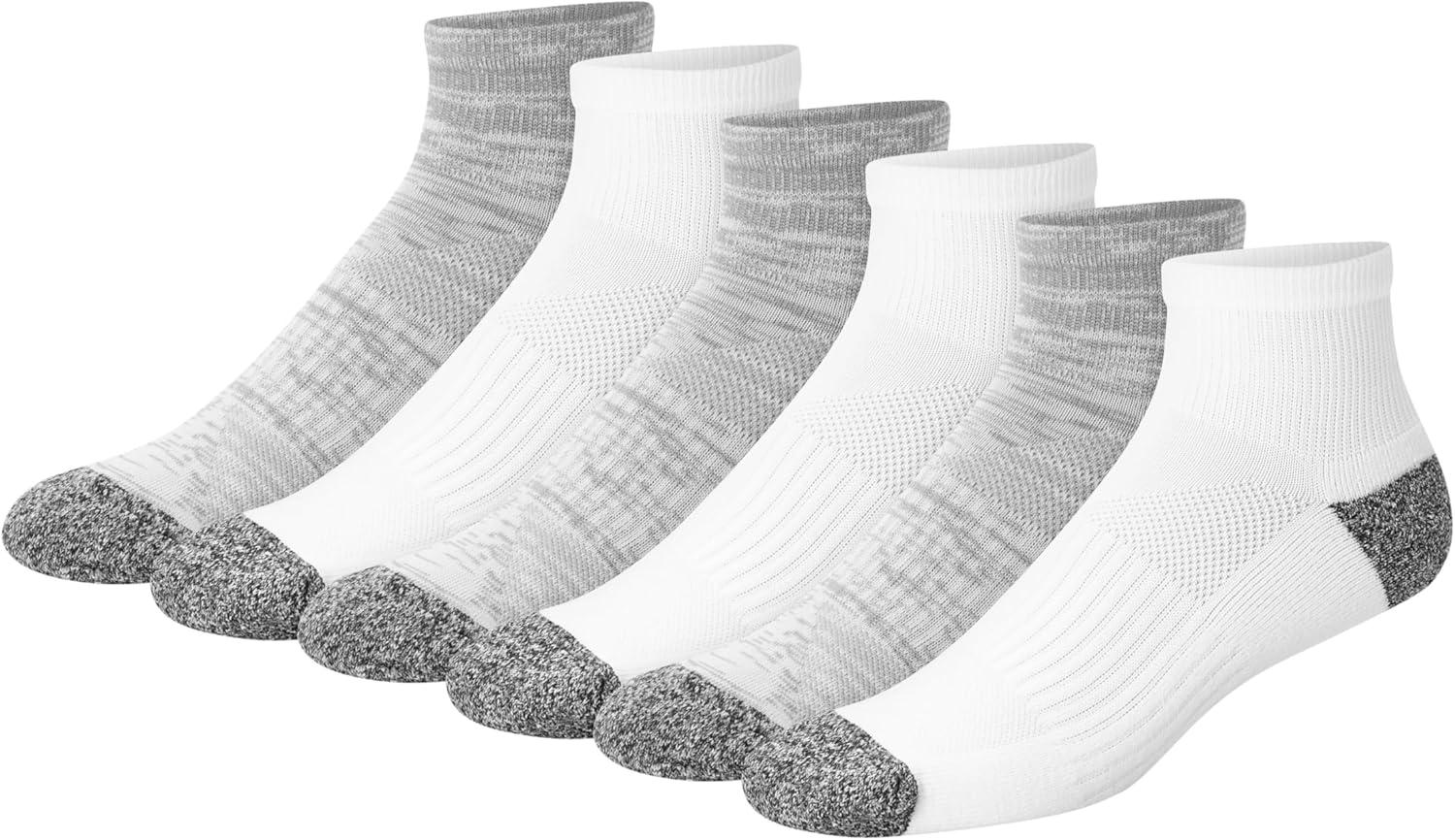 imageHanes mens Moves Performance Socks Moisturewicking Ankle ampamp Lowcut Socks Breathable Mesh Panels 6packWhiteGrey