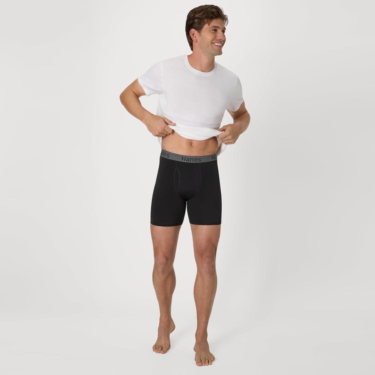 imageHanes mens Stay Dry Pouch Boxer Briefs Performance Stretch Boxer Brief With Leak Protection 3packBlack