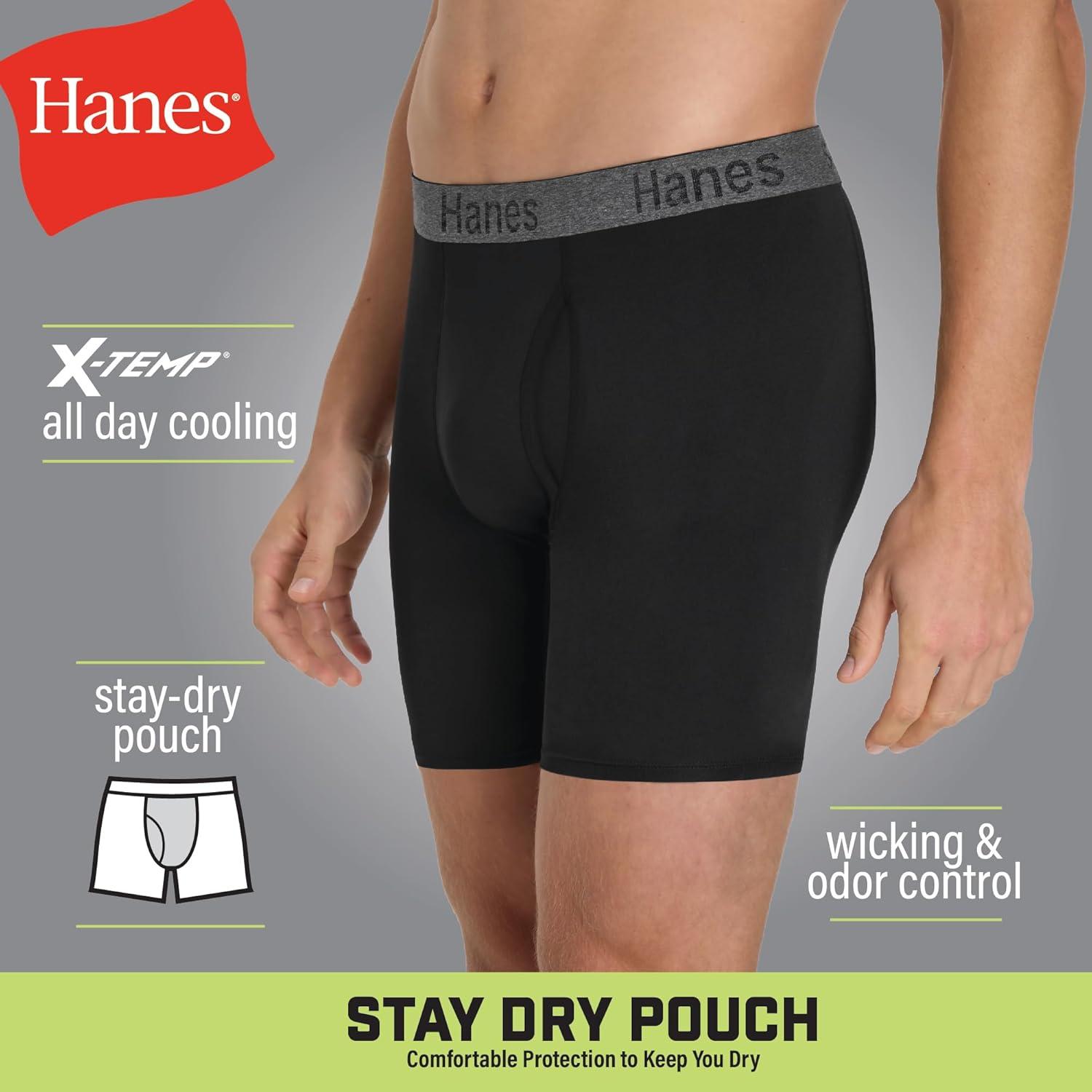imageHanes mens Stay Dry Pouch Boxer Briefs Performance Stretch Boxer Brief With Leak Protection 3packBlack black black