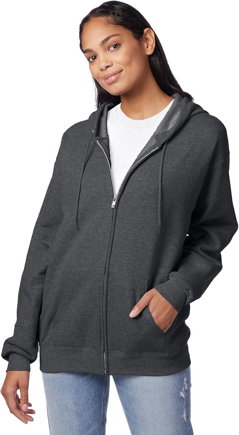 imageHanes mens Zipup Hoodie Ecosmart Fleece Fullzip Hoodie for Men Hooded SweatshirtCharcoal Heather