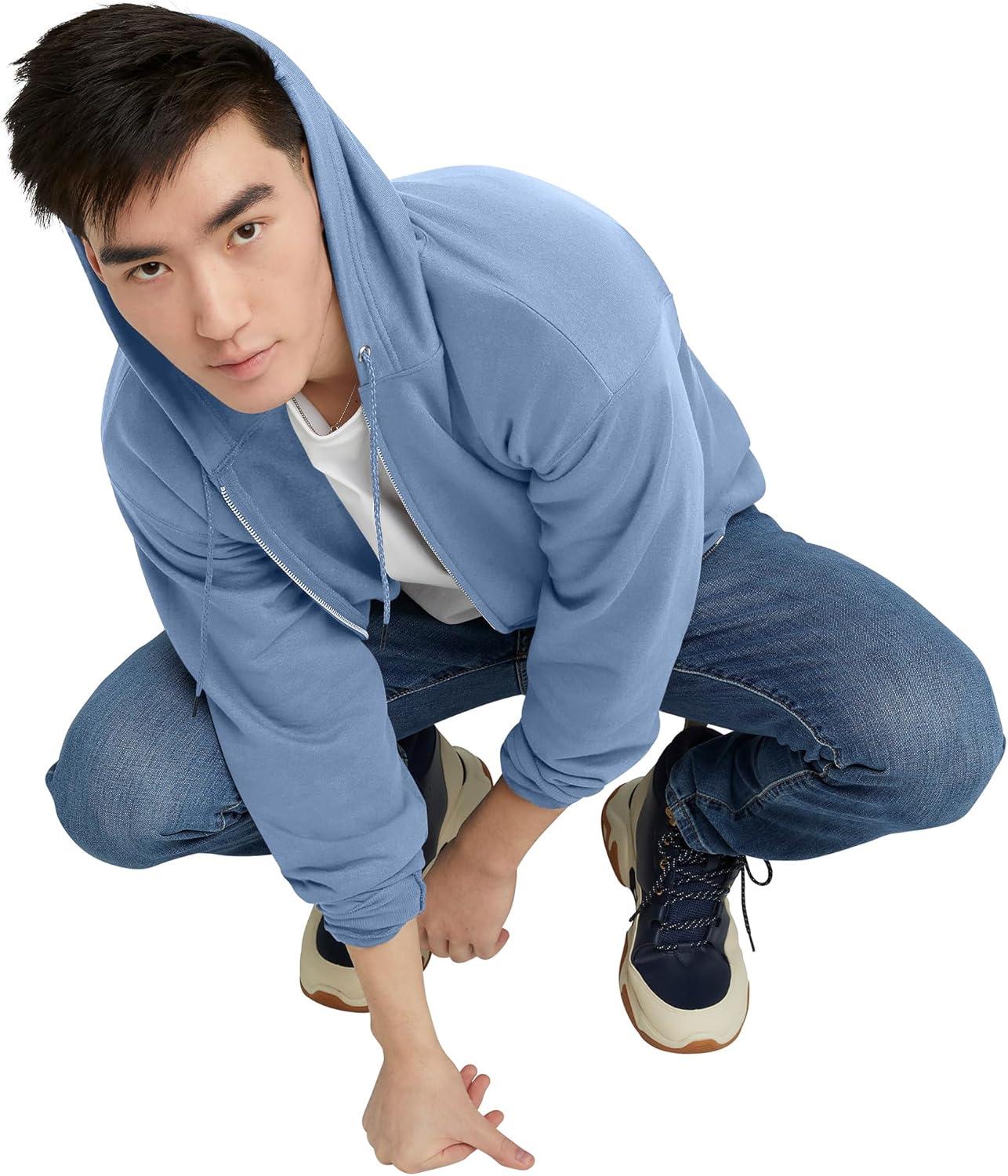 imageHanes mens Zipup Hoodie Ecosmart Fleece Fullzip Hoodie for Men Hooded SweatshirtLight Blue