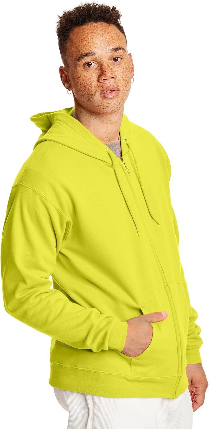 imageHanes mens Zipup Hoodie Ecosmart Fleece Fullzip Hoodie for Men Hooded SweatshirtSafety Green