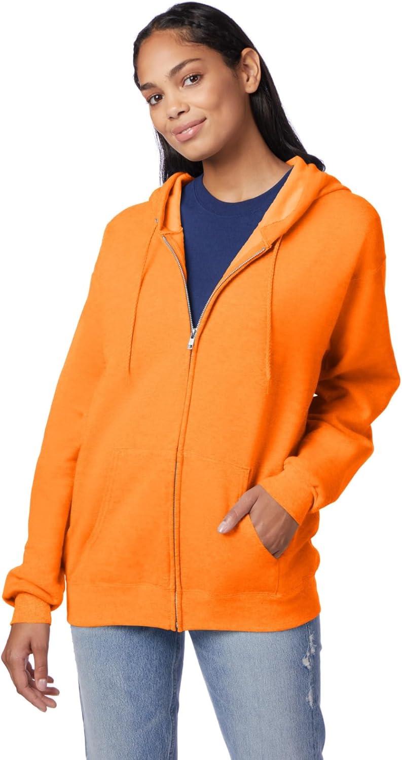 imageHanes mens Zipup Hoodie Ecosmart Fleece Fullzip Hoodie for Men Hooded SweatshirtSafety Orange