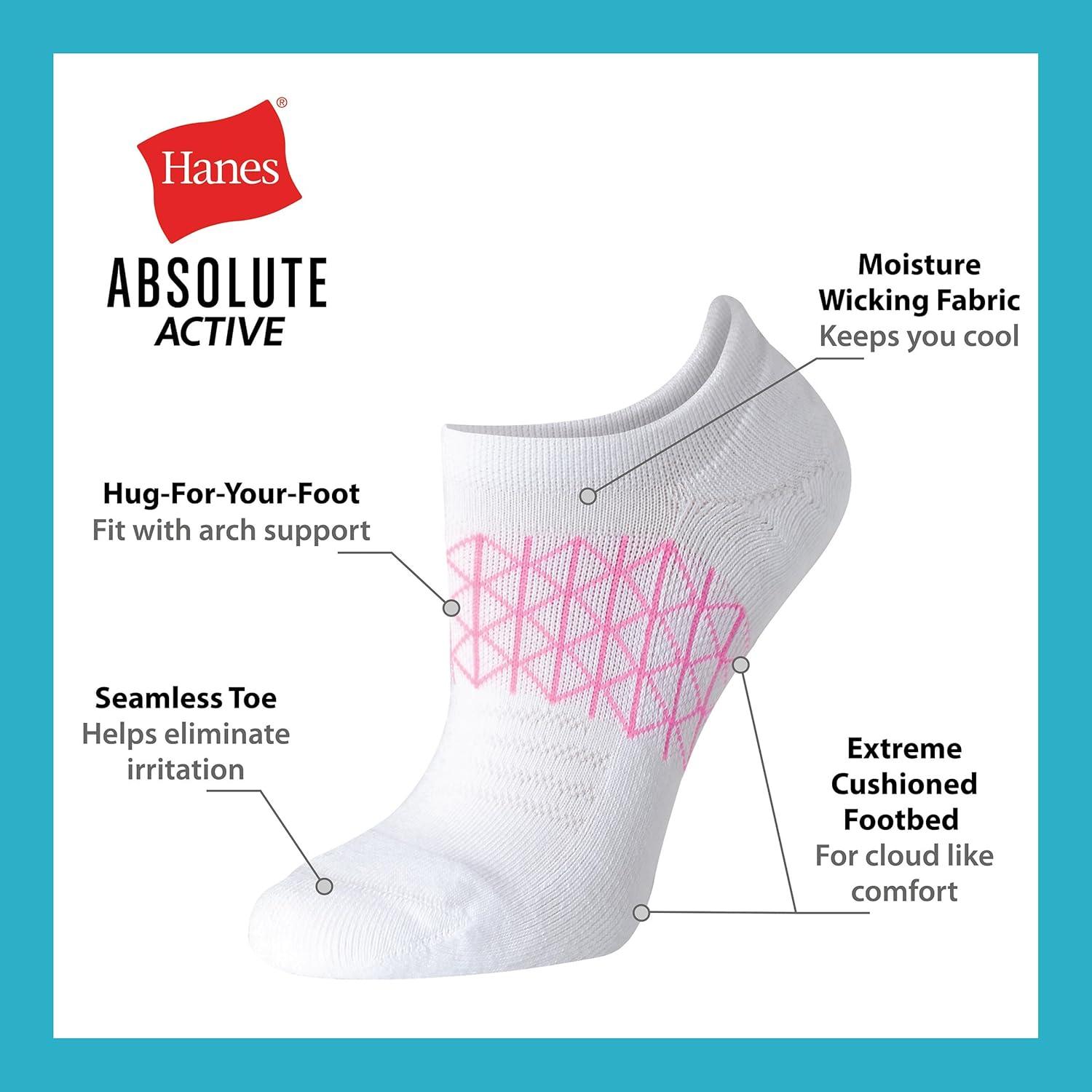 imageHanes womens Absolute Active Super No Show Socks Breathable Mesh Performance Socks Noslip Gripper 4packWhite