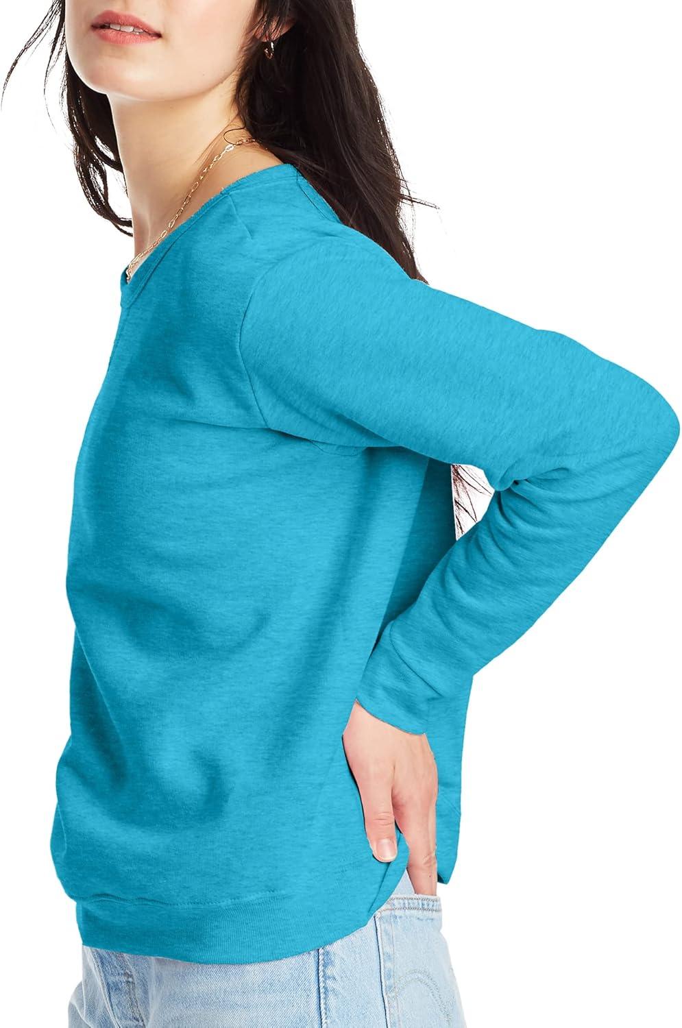 imageHanes womens Crewneck Sweatshirt Ecosmart Fleece Pullover With Vnotch Sweatshirt for WomenBold Blue Heather